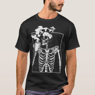 Skeleton Drinking Coffee Funny Skull Men Women Hal T-Shirt