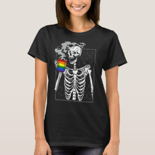 Skeleton Drinking Coffee Gay Pride Month Lgbt Q Al T-Shirt