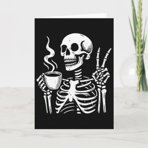 Skeleton Drinking Coffee Gothic Peace Sign Hallowe Card