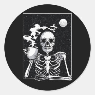 Skeleton Drinking Coffee Halloween Costume  Classic Round Sticker