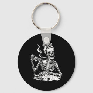 Skeleton Drinking Coffee Lazy and Easy Women Hallo Key Ring