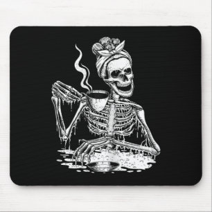 Skeleton Drinking Coffee Lazy and Easy Women Hallo Mouse Mat