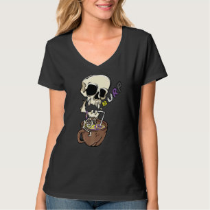 Skeleton Drinking Coffee Lgbt Nonbinary Pride T-Shirt
