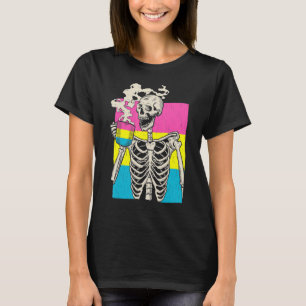 Skeleton Drinking Coffee Lgbt Q Pansexual Pride Pa T-Shirt
