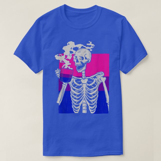 Skeleton Drinking Coffee LGBT Q Retro Biseual Prid T-Shirt (Design Front)