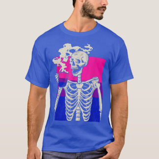 Skeleton Drinking Coffee LGBT Q Retro Biseual Prid T-Shirt