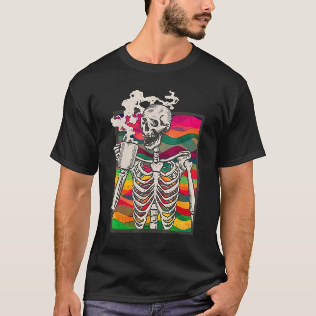 Skeleton Drinking Coffee Lgbt Q Transgender Pride  T-Shirt (Front)