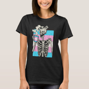 Skeleton Drinking Coffee LGBT Q Transgender Pride T-Shirt