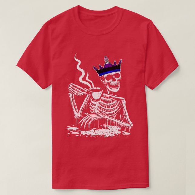 Skeleton Drinking Coffee LGBTQ Cool Genderfluid Pr T-Shirt (Design Front)