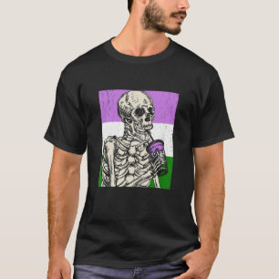 Skeleton Drinking Coffee LGBTQ Genderqueer Pride F T-Shirt