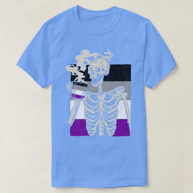 Skeleton Drinking Coffee LGBTQ Retro Aseual Pride  T-Shirt (Design Front)