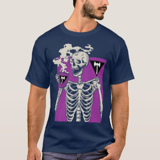 Skeleton Drinking Coffee LGBTQ Retro Lesbian Pride T-Shirt