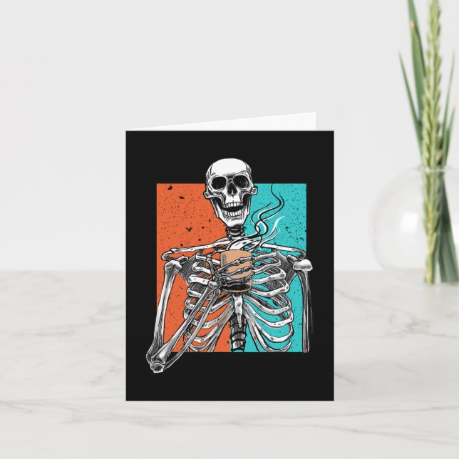 Skeleton Drinking Coffee Lover Fun Halloween Skull Card (Front)