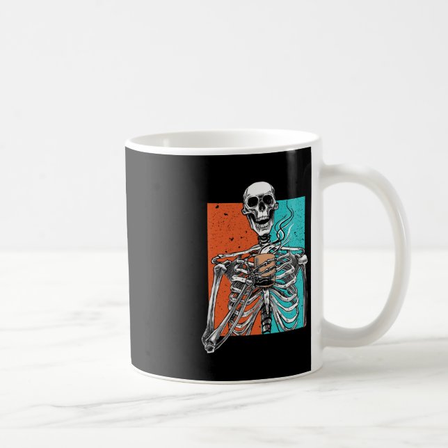 Skeleton Drinking Coffee Lover Fun Halloween Skull Mug (Right)