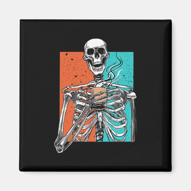 Skeleton Drinking Coffee Lover Funny Halloween Sku Magnet (Front)