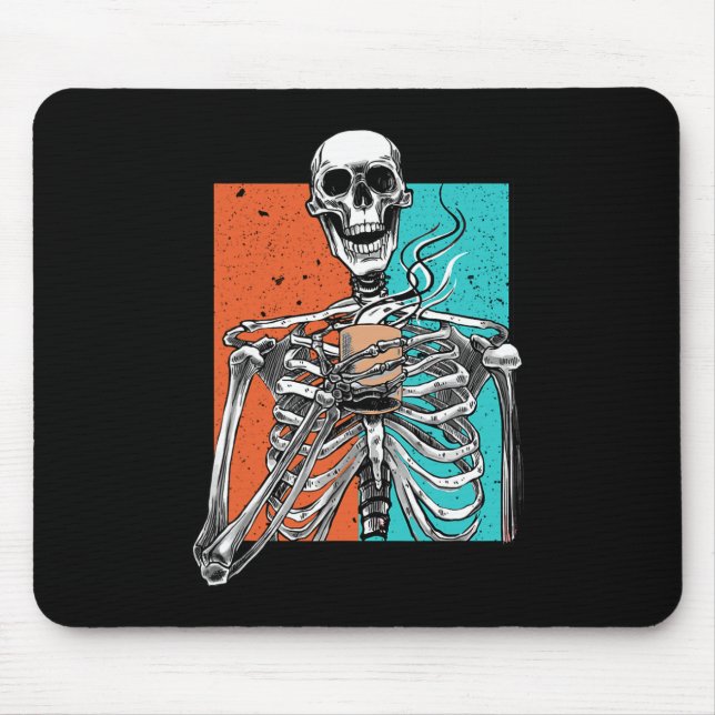 Skeleton Drinking Coffee Lover Funny Halloween Sku Mouse Mat (Front)