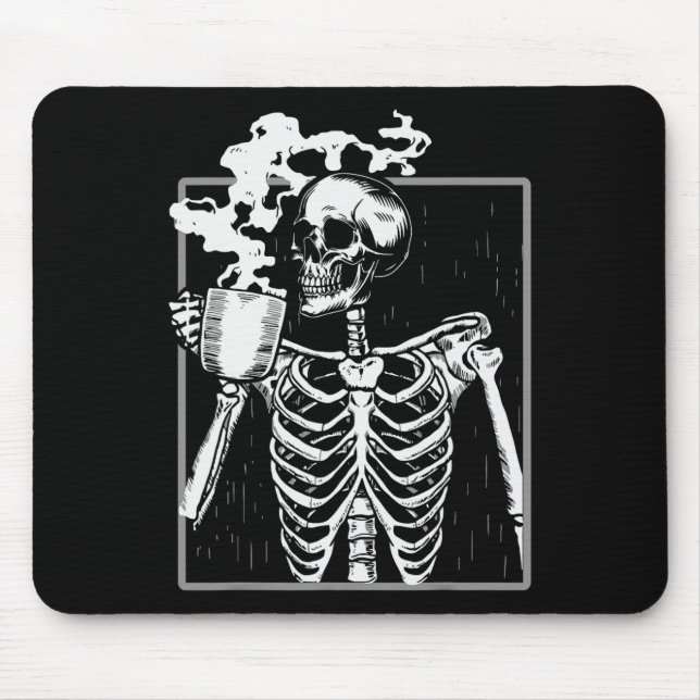 Skeleton Drinking Coffee Lover Funny Halloween Sku Mouse Mat (Front)