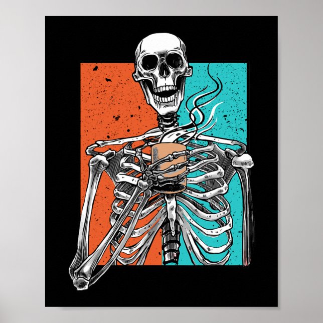 Skeleton Drinking Coffee Lover Funny Halloween Sku Poster (Front)