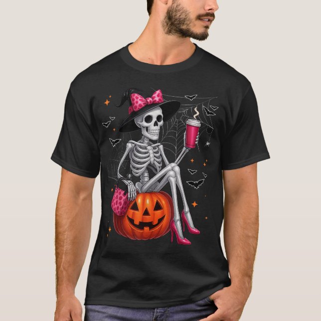 Skeleton Drinking Coffee Lover Halloween Costumes  T-Shirt (Front)