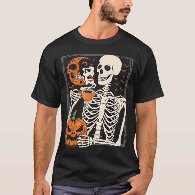 Skeleton Drinking Coffee Lover Halloween Skull Men T-Shirt (Front)
