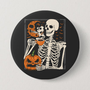 Skeleton Drinking Coffee Lover Halloween Skull RO 7.5 Cm Round Badge
