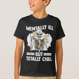 Skeleton Drinking Coffee Mental Health Awareness D T-Shirt