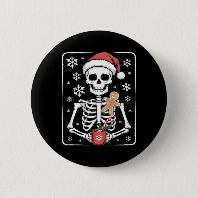 Skeleton Drinking Coffee Santa Hat Christmas  6 Cm Round Badge (Front)