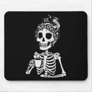 Skeleton Drinking Coffee Skull Funny Halloween Wom Mouse Mat