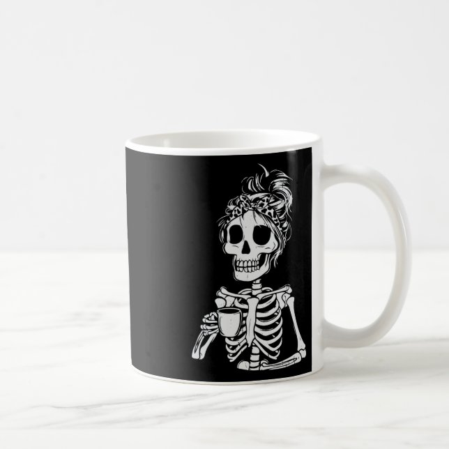 Skeleton Drinking Coffee Skull Funny Halloween Wom Mug (Right)