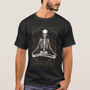 Skeleton Drinking Coffee Smiling Skull Tarot Card T-Shirt