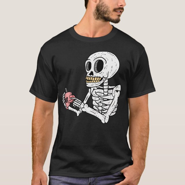 Skeleton Drinking Coffee. T-Shirt (Front)