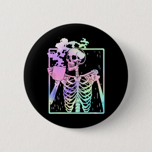 Skeleton Drinking Coffee Women Men Halloween Costu 6 Cm Round Badge