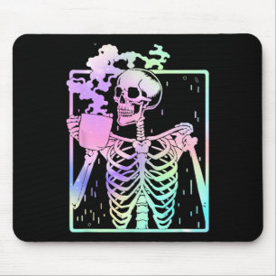 Skeleton Drinking Coffee Women Men Halloween Costu Mouse Mat