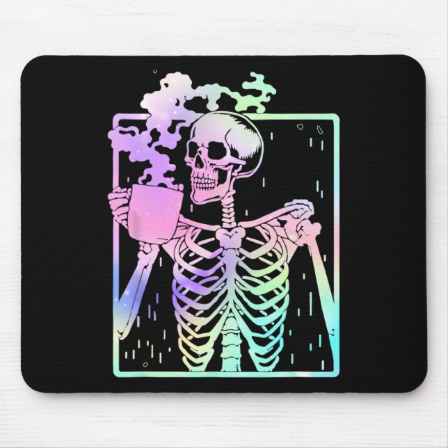 Skeleton Drinking Coffee Women Men Halloween Costu Mouse Mat (Front)