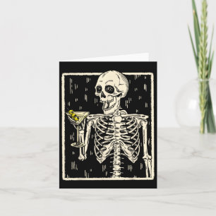 Skeleton Drinking Martini Tail Retro Halloween Cos Card