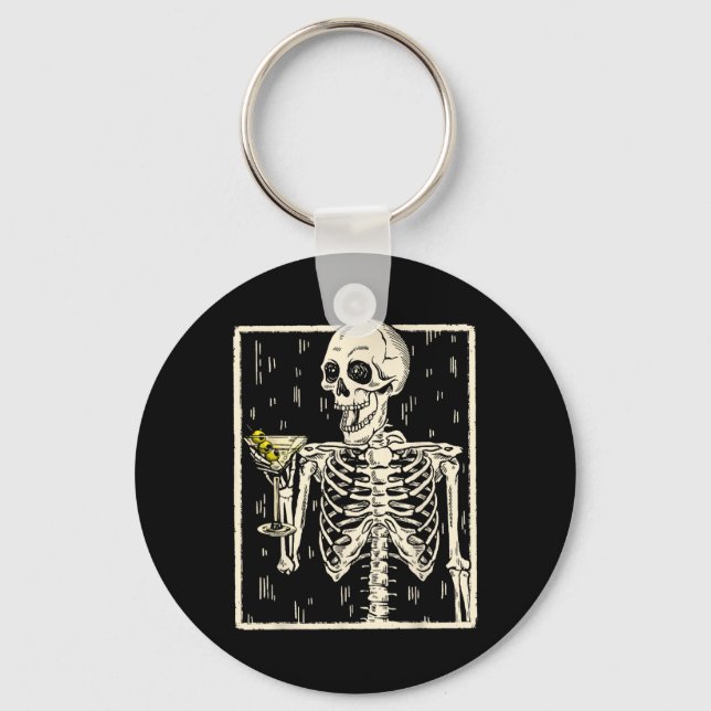 Skeleton Drinking Martini Tail Retro Halloween Cos Key Ring (Front)