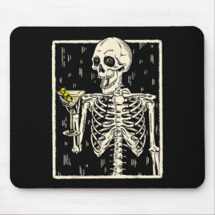 Skeleton Drinking Martini Tail Retro Halloween Cos Mouse Mat