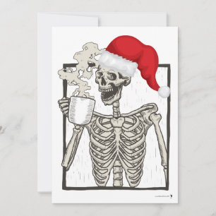 Skeleton Drinking & Wearing a Santa Hat Holiday Card