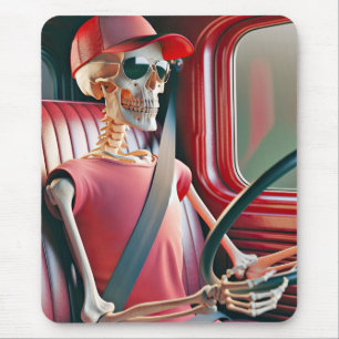 Skeleton Driving a Red Truck Mouse Mat