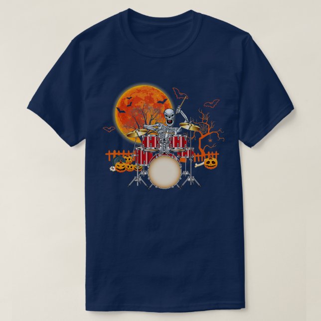 Skeleton Drummer Halloween Costume Playing Drums M T-Shirt (Design Front)