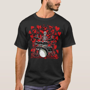 Skeleton Drummer Valentines Day Rock N Roll Drum M T-Shirt