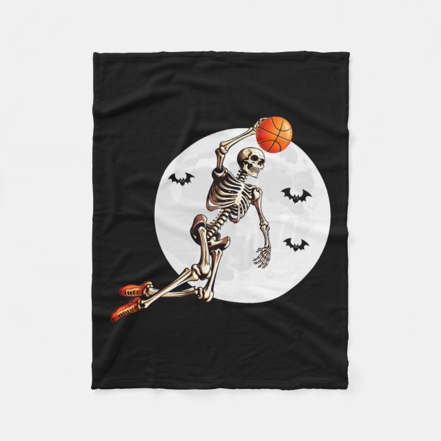 Skeleton Dunk Basketball Player Halloween Moon  Fleece Blanket (Front)