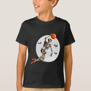 Skeleton Dunk Basketball Player Halloween Moon T-Shirt