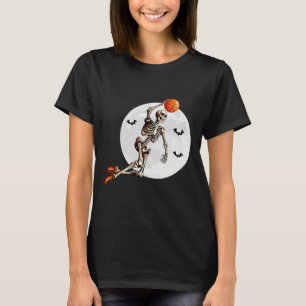 Skeleton Dunk Basketball Player Halloween Moon  T-Shirt