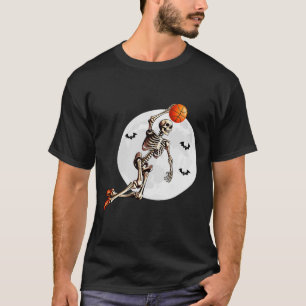 Skeleton Dunk Basketball Player Halloween Moon T-Shirt
