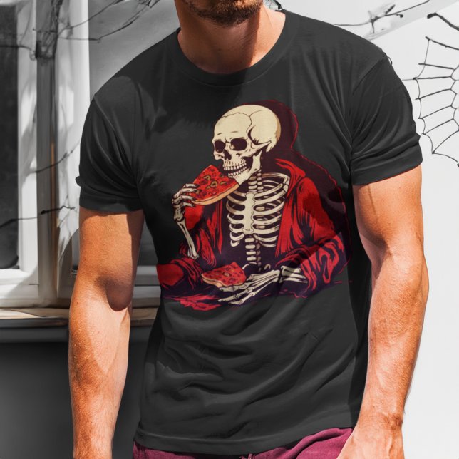 Skeleton Eating a Slice of Spicy Pizza Halloween T-Shirt (Creator Uploaded)