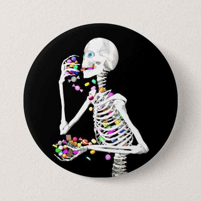 Skeleton Eating Halloween Candy 7.5 Cm Round Badge (Front)