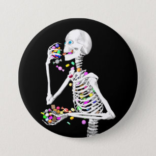 Skeleton Eating Halloween Candy 7.5 Cm Round Badge