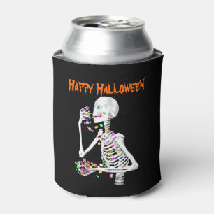 Skeleton Eating Halloween Candy Can Cooler