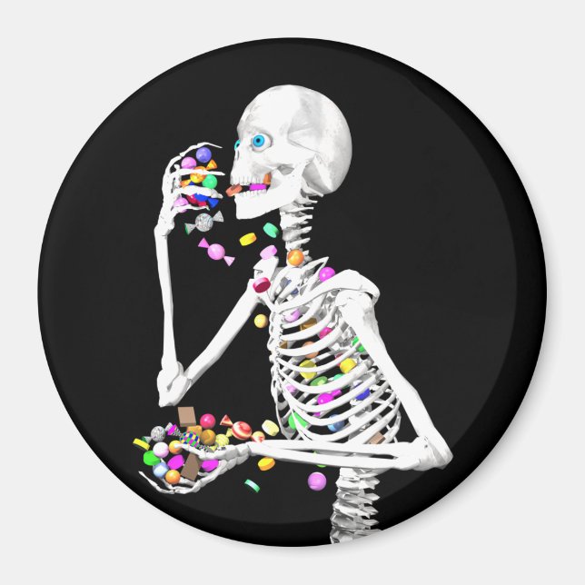 Skeleton Eating Halloween Candy Magnet (Front)